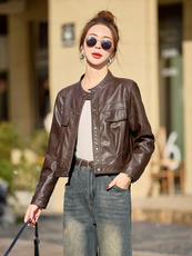 高级感小个子pu皮衣外套女2025春季新款酷飒拽姐短款美式机车夹克，女装皮衣，魅衣本色