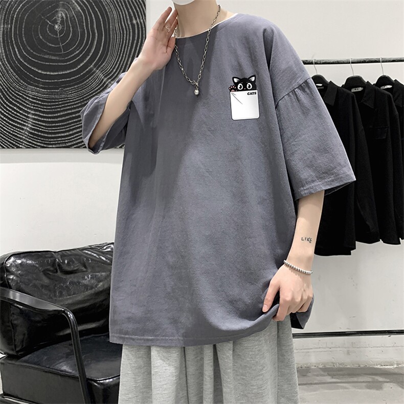 YT26397-P30亚麻短袖t恤男大码五分袖男宽松七分袖大皂风模特,男装T恤,电商A040