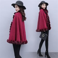 时尚加绒加厚斗篷外套女新款气质显瘦保暖披肩大衣，女装毛呢外套，芷墨服饰