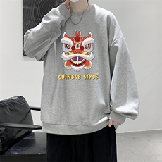 华夫格卫衣圆领卫衣男大码长袖t恤男外套HW76185-P30加绒款-P40，男装卫衣，电商A040