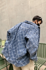 港风格子牛仔定制面料夹克男：70%棉30%聚酯纤维NZ77090P95控138，男装夹克，星座226-1