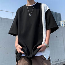 夏季潮流设计感半袖上衣2024新款撞色拼接短袖t恤现货T1706-P30，男装T恤，星座512-4