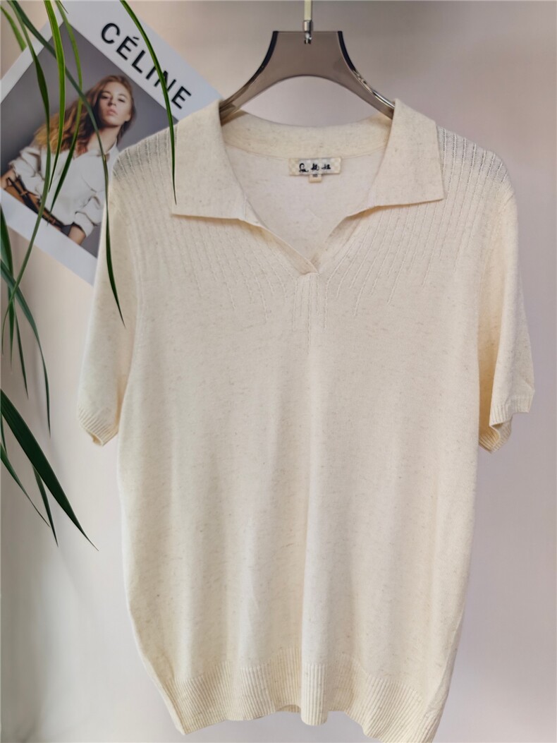 新款针织短袖时尚百搭休闲风套头女，女装针织衫/毛衣，米田羊绒