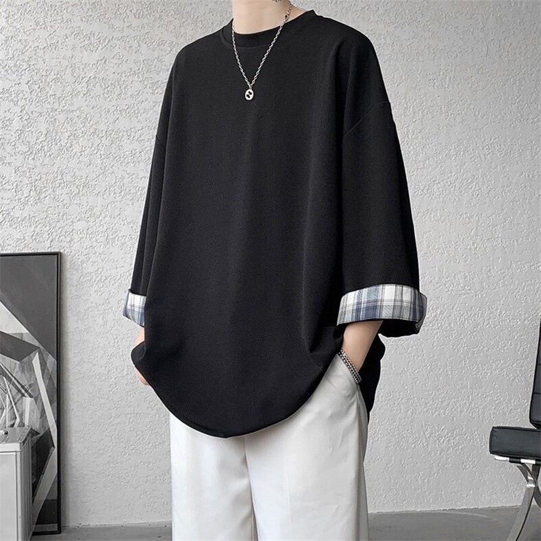 8XL-M特大码短袖男夏季高品质冰丝五分袖拼色宽松大码T恤DX308P38,男装T恤,电商D206-1