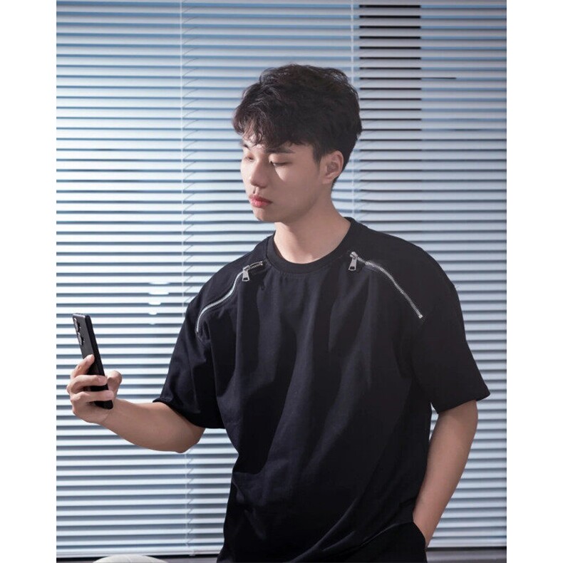 新款！高克重高质量双肩拉链短袖夏季半拉链打底体恤衫上衣 TB13图片