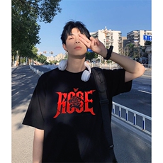 抖音得物供货210克现货宽松纯棉美式潮牌印花落肩袖纯棉T恤AT2190，男装T恤，电商A443