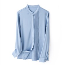 白色重磅真丝衬衫女长袖2025春装新款气质压褶职业百搭桑蚕丝上衣，女装衬衫，阿舍尔精品