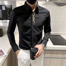 2025春秋季新款男士刺绣长袖衬衫社会小伙衬衣301A-1/CS58/P55，男装衬衫，星座301A-1