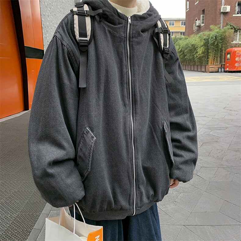 高品质字母印花休闲牛仔连帽羊羔毛棉衣A161-MY516-P145控165,男装棉衣,电商A161-2