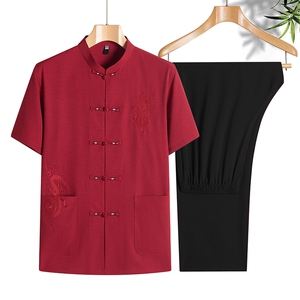 风唐装套装爸爸男款中式短袖夏装爷爷汉服宽松 TR2185-P95图片