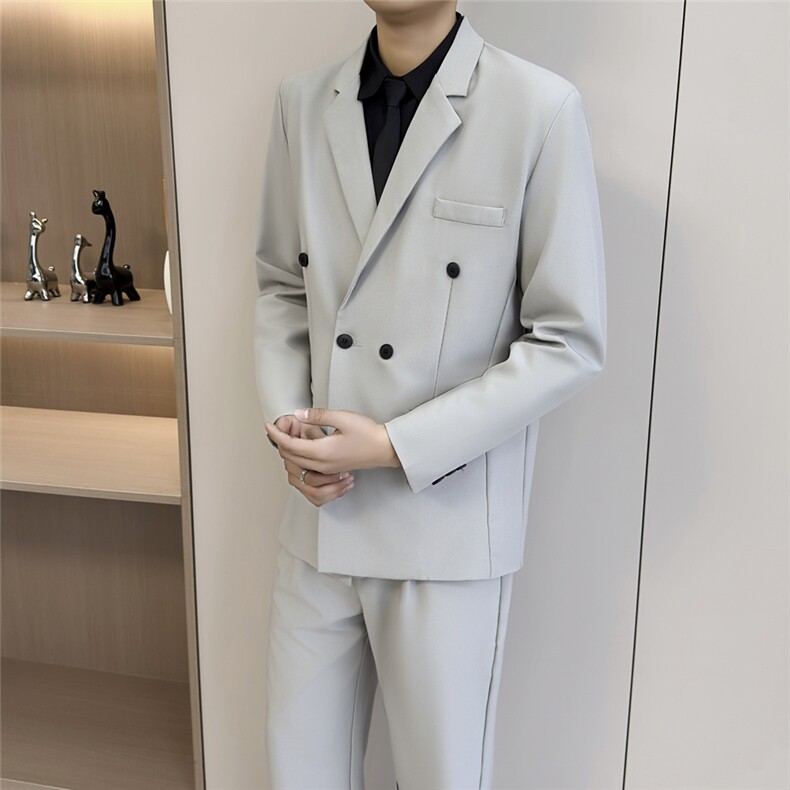 2026黑色男装深黛蓝色绅士双排扣西装欧美大气戗驳领西服两件套装,男装西服套装,星座601-1