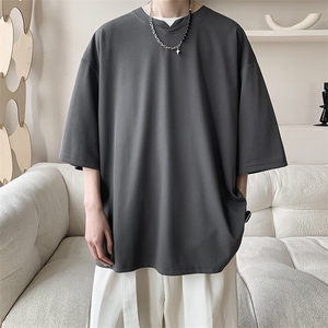 8XL-M冰丝凉感短袖T恤夏季大码V领垂感五分半袖体恤衫DX1206/P35图片