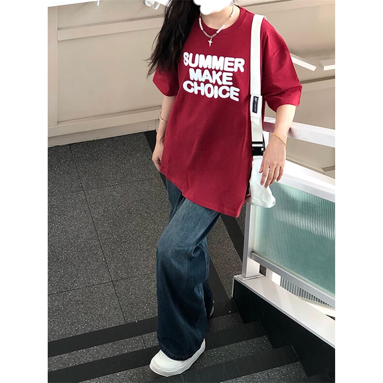 美式复古酒红色短袖t恤ins潮牌重磅宽松纯棉短袖oversize,男装T恤,星座310A-4