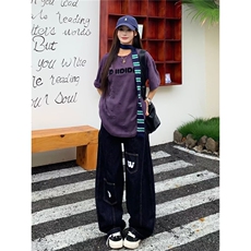 美式复古原色口袋字母弯刀牛仔裤男女款多口袋宽松休闲垂感阔腿裤，男装牛仔裤，星座813-3