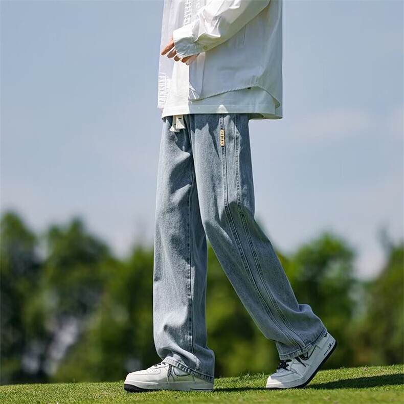 牛仔裤男春夏秋新款休闲男款薄款松紧裤子男生宽松直筒阔腿,男装牛仔裤,星座1013