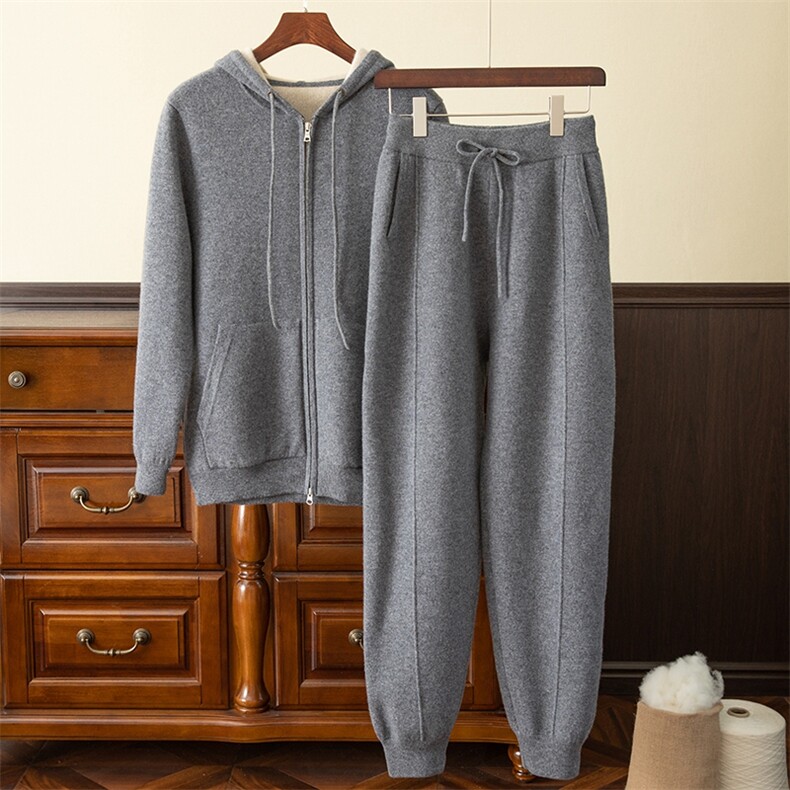 2024秋季新款羊绒帽衫休闲裤套装舒适休闲，男装休闲套装，米亚康羊绒