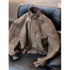 网图慎用美式复古硬汉立领飞行员夹克做旧皮衣cleanfiJK3095P80，男装夹克，电商A128