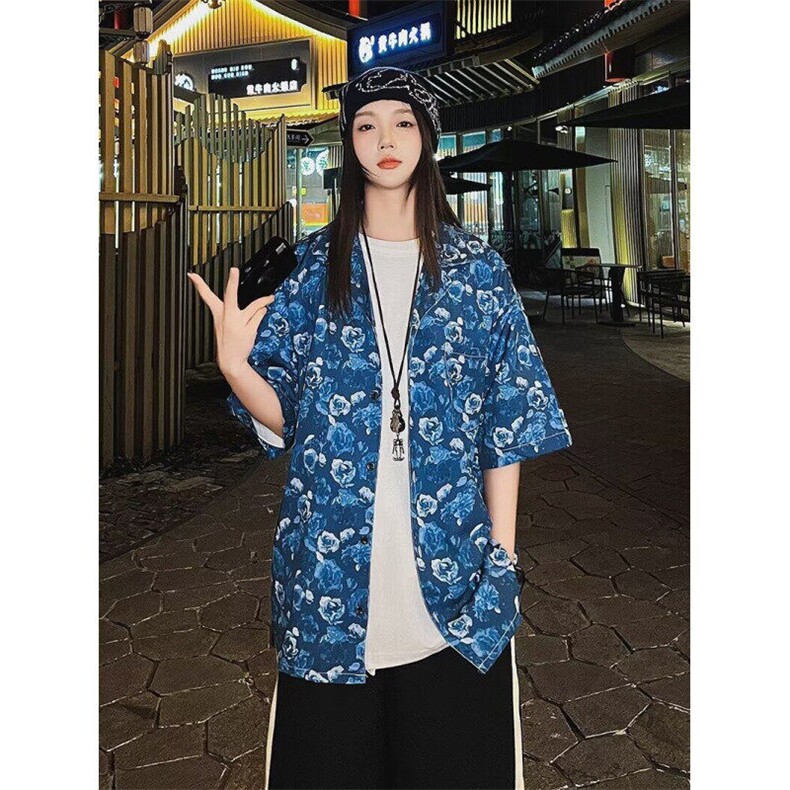 夏季日系碎花短袖衬衫复古青少年夏威夷男女同款沙滩衬衣C123,男装衬衫,星座1116A-2（原606A-1）