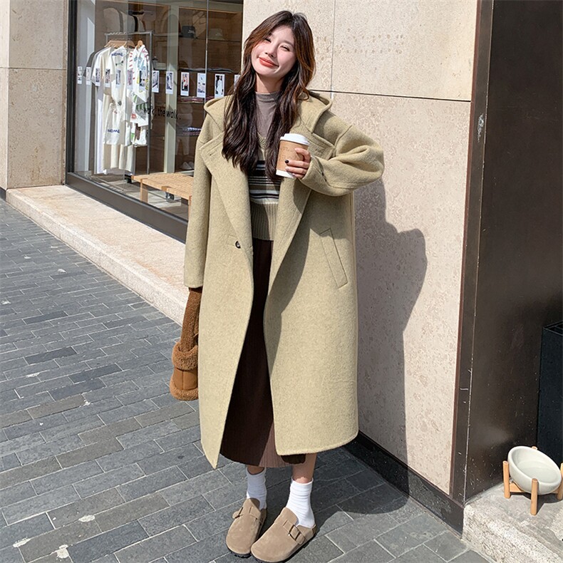 长款双面羊绒大衣女宽松韩版高级感过膝休闲显瘦冬季新款毛呢外套,女装毛呢外套,2C220