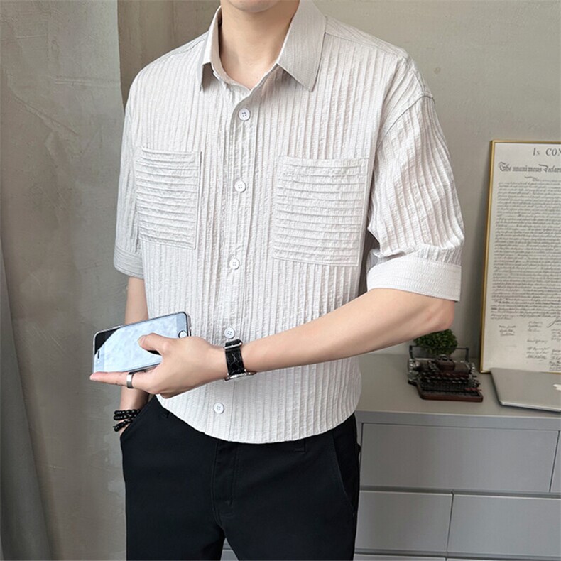 2025新款夏季短袖衬衫男冰丝薄款透气男装衬衣A313-W8015-P75,男装T恤,电商A313