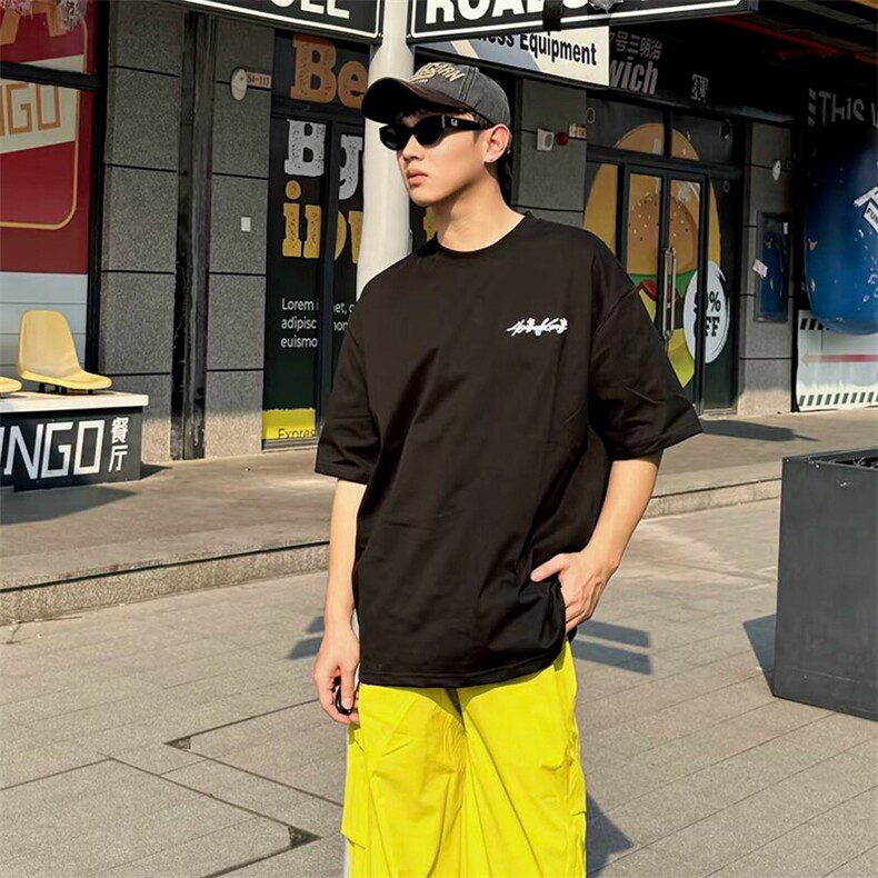万针全刺绣工艺抖音得物高品质260克重磅纯棉双纱美式高街短袖T恤,男装T恤,电商A486