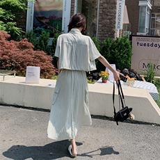盐系轻熟风工装套装裙女夏季2024年新款休闲减龄高腰半身裙两件套，女装套装/套裙，浙宝203
