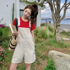 可盐可甜波点背心裤套装女夏新款小个子休闲显瘦红色t恤两件套图片