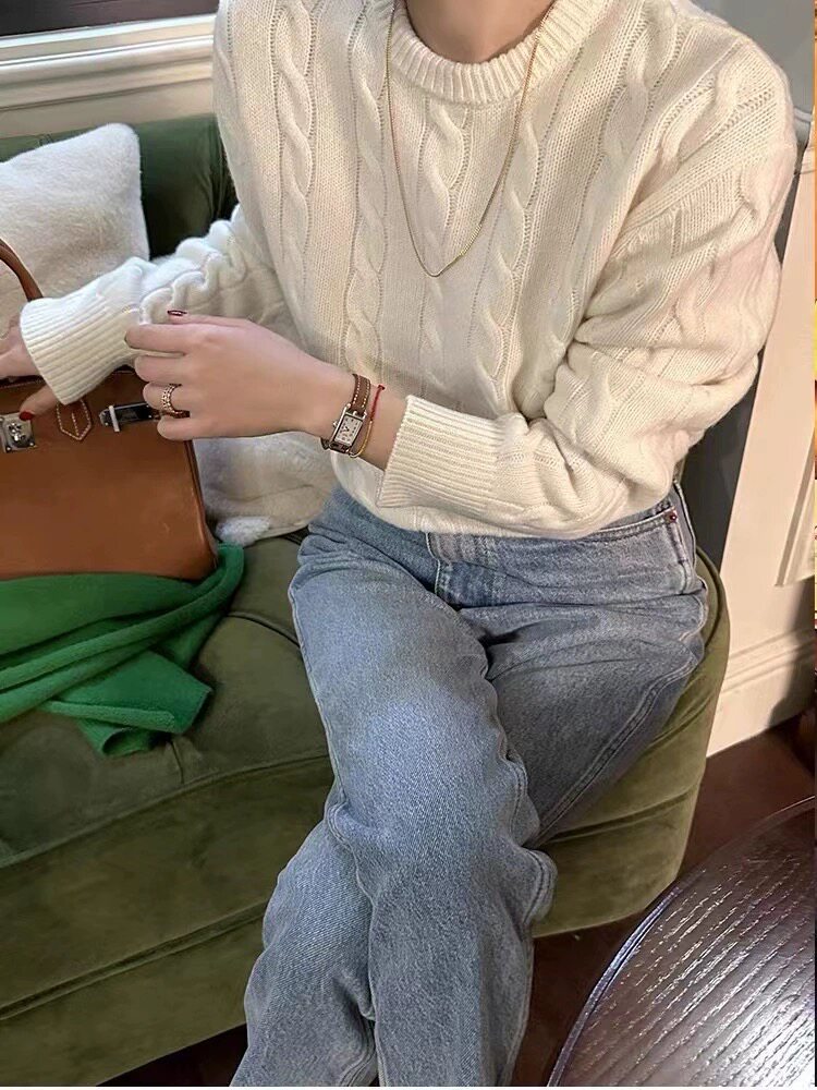 羊毛衫女秋冬内搭针织衫圆领纯色长袖短款打底毛衣,女装羊毛衫,思途羊绒