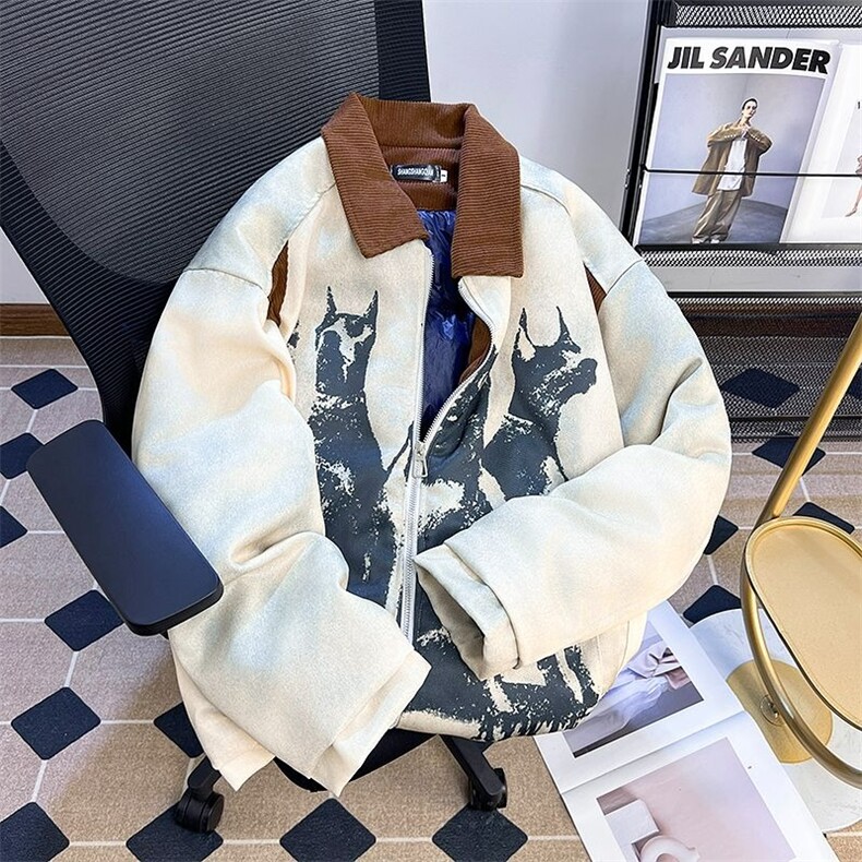 502-P79美式高街翻领棉服男女款秋冬季新款复古宽松加厚保暖,男装棉衣,电商B323A