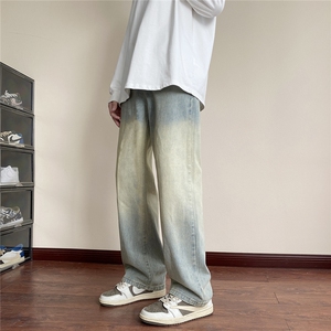 美式高街vibe风直筒长裤欧美痞帅男hiphop复古水洗牛仔裤图片