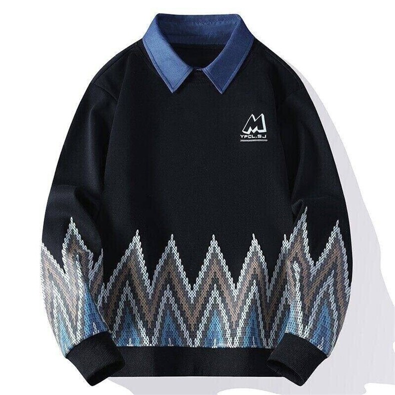 W25209-特P50假两件衬衫领卫衣男生2026新款春秋季学生长袖t恤T,男装卫衣,电商D310B