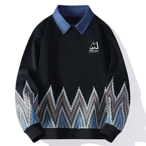 W25209-特P50假两件衬衫领卫衣男生2026新款春秋季学生长袖t恤T图片