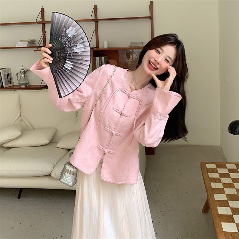 新中式国风复古收束袖口盘扣开衫外套女2025新款爆款春秋流行穿搭,女装短外套,2C087