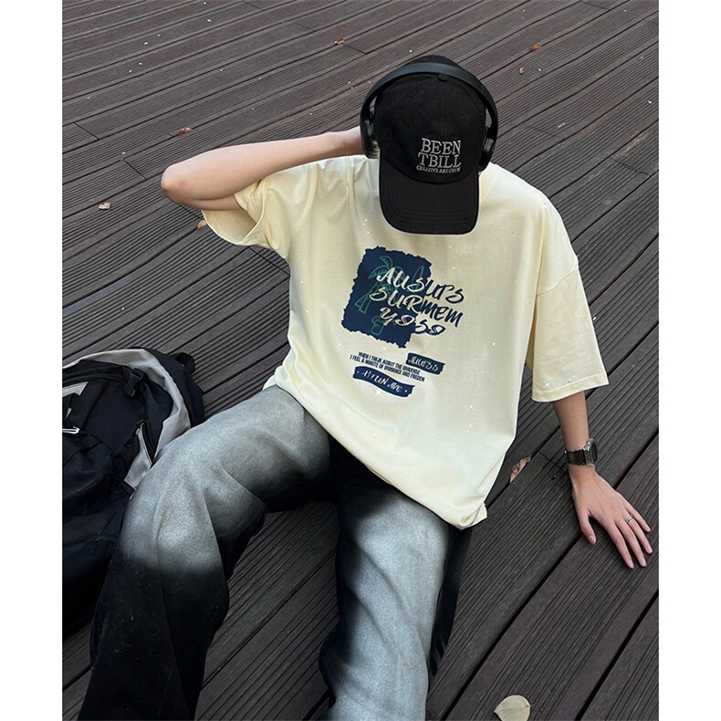 量大优供抖音视频支持得物配合二开美式满天星亮片短袖T恤MTX207,男装T恤,电商A486