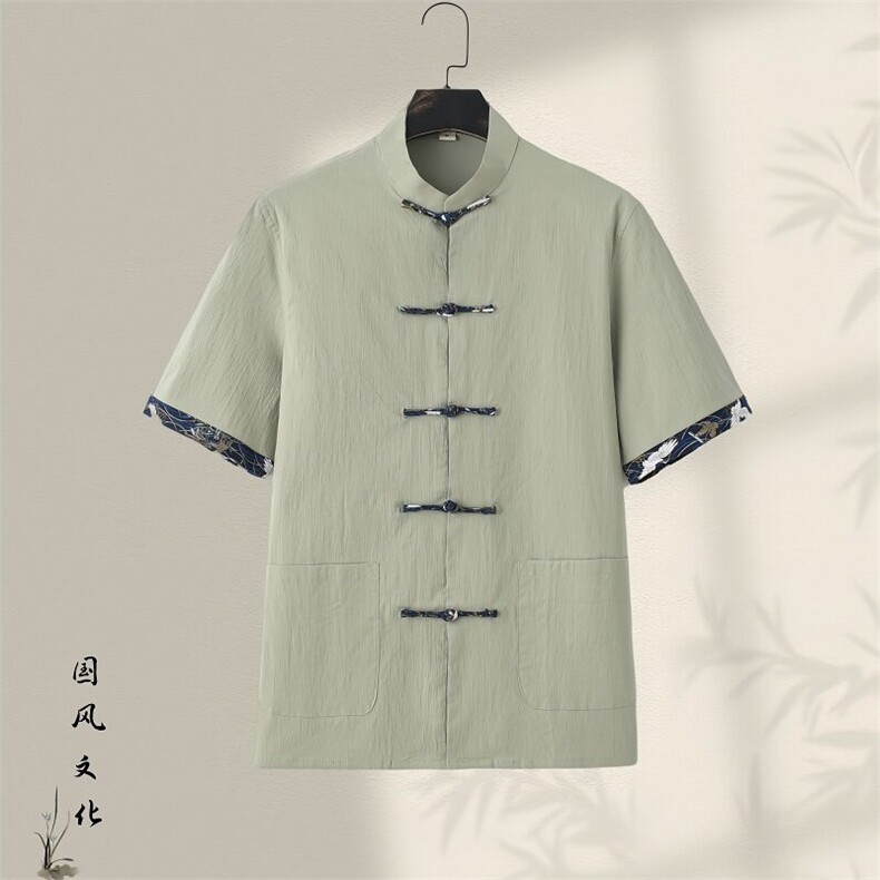 新中式夏季棉麻短袖衬衣宽松复古茶居士潮上衣GF2502-P50,男装衬衫,星座1105-3