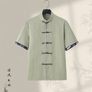 新中式夏季棉麻短袖衬衣宽松复古茶居士潮上衣 GF2502-P50图片