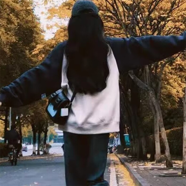 美式复古插肩袖圆领无帽薄款卫衣女春秋新款宽松oversize撞色上衣,男装卫衣,星座1210-1