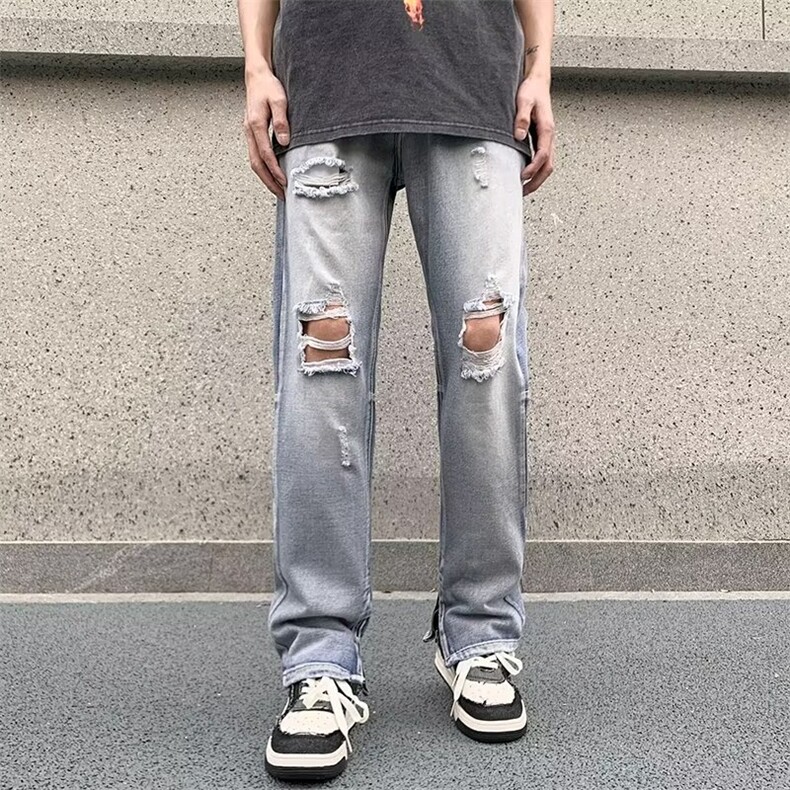 美式vibe裤子高街水洗牛仔裤男设计感小众拉链裤N745P46,男装牛仔裤,星座1116-2