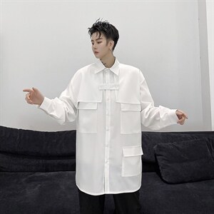【2025秋装】工装衬衫男暗黑小众设计师款多口袋 H1101 P75图片