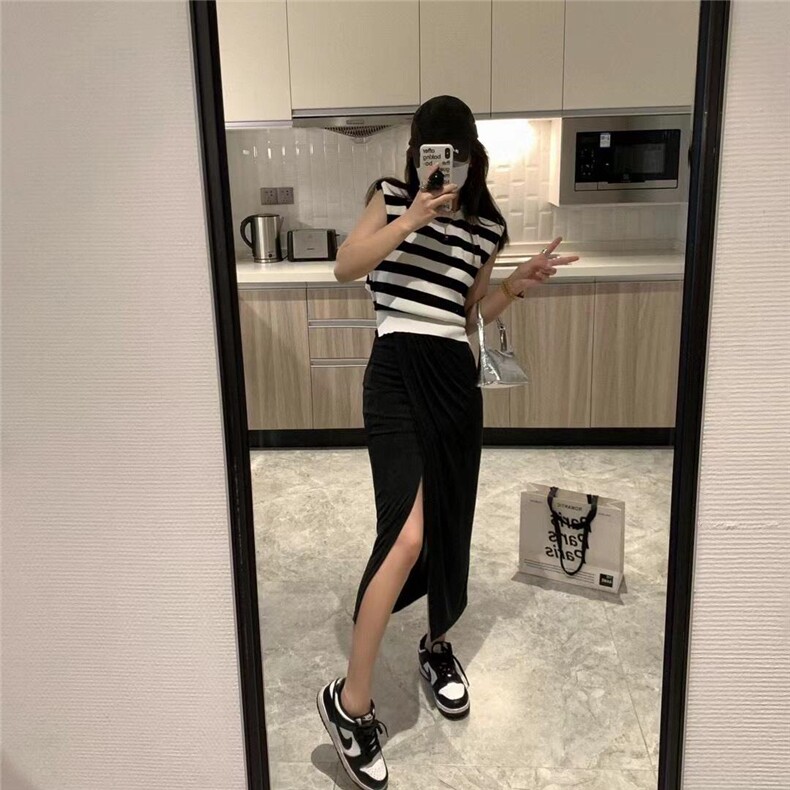 现货夏款垫肩条纹针织，其它，XTZ style