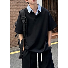 假两件t恤男夏季拼接翻领短袖小众设计感半袖宽松POLO衫TG27，男装Polo衫，星座1116A（原606A-3）