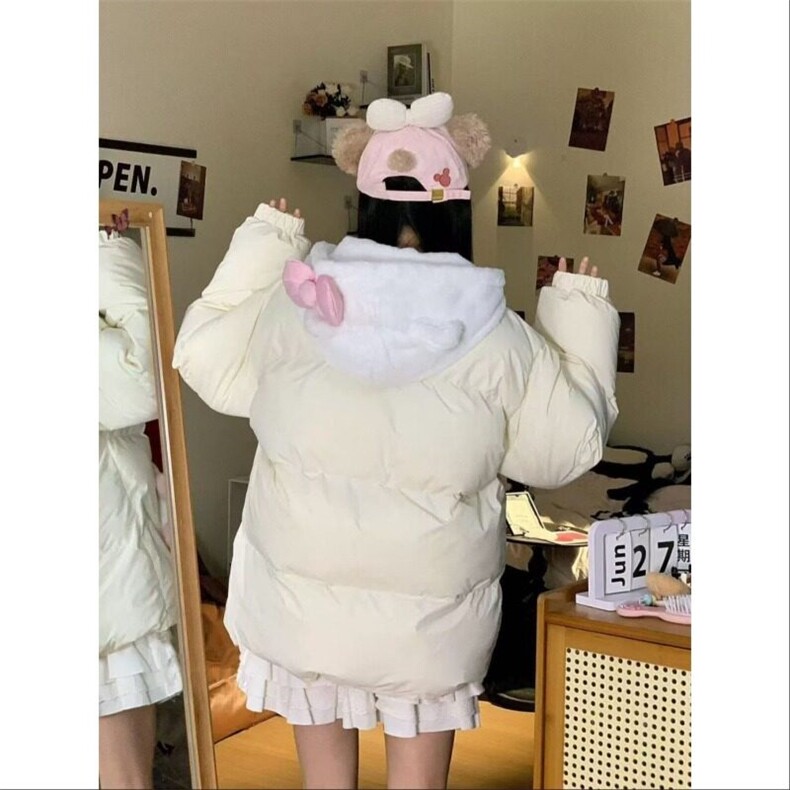 甜美风凯蒂猫刺绣毛绒连帽棉服女冬季新款保暖学生外套面包服,男装夹克,星座506A