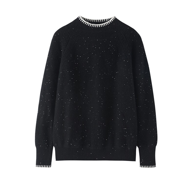 2025年秋季新款百搭女士半高领撞色长袖保暖套衫，女装羊绒衫，蒂暖羊绒