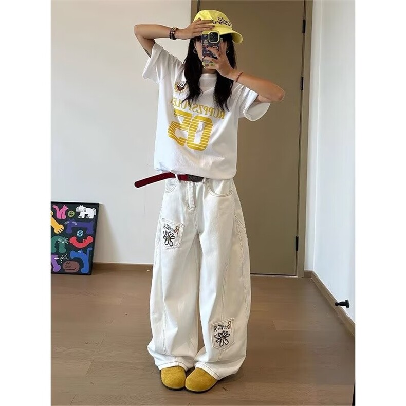 美式复古时尚牛仔裤男夏季设计感小众宽松阔腿拖地裤N7855-P58,男装牛仔裤,星座208-5