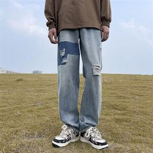 牛仔裤男秋季潮大码休闲裤子高街N5017P45图片