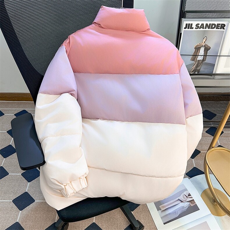 粉色拼接立领棉衣男女款韩版休闲宽松加厚面包服情侣保暖棉服外套,男装棉衣,星座506B