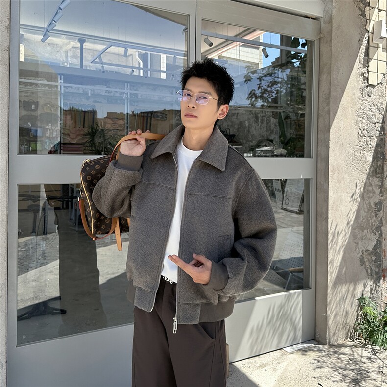 双拉链毛呢夹克外套秋冬短款呢子大衣宽松妮子风A236-JK629-P170,男装毛呢大衣,电商A236