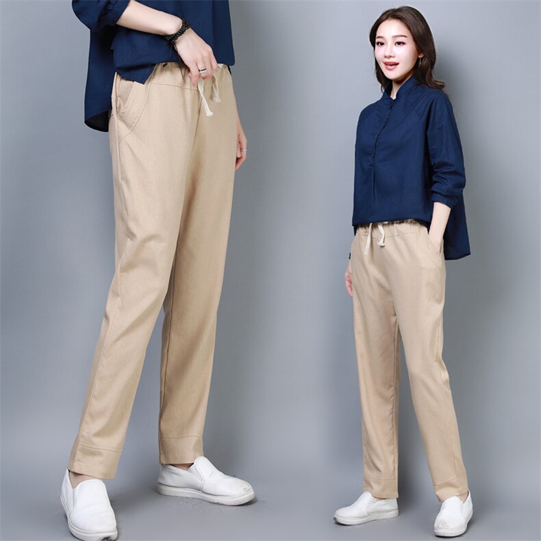 休闲棉麻女裤哈伦裤大码宽松九分裤高腰弹力小脚裤女夏,女装连体裤,奕阳依阁