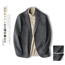 阿尔巴卡男士双面羊绒夹克条纹西装外套毛呢大衣Y8665P315控428，男装毛呢大衣，电商D230