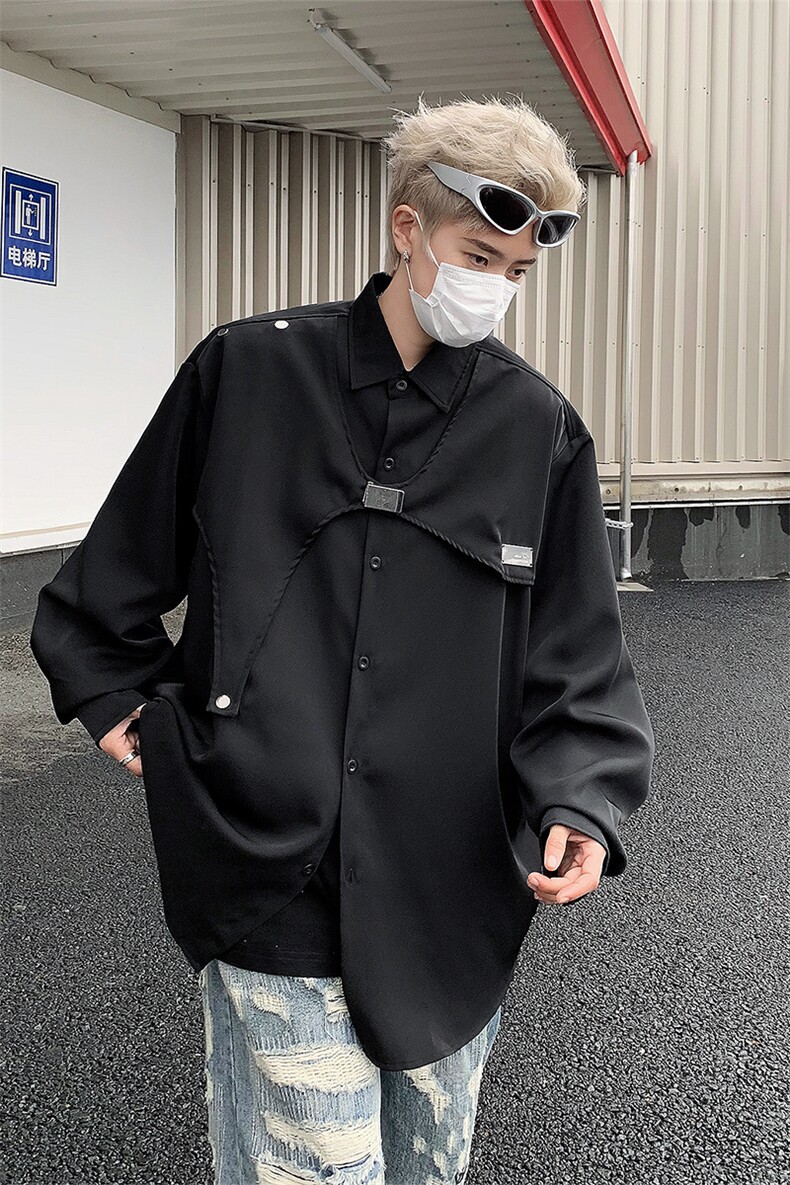 男装衬衫24春季潮牌男士叠穿宽松垂感长袖衬衣XZ514-2-202415-P78,男装衬衫,星座514-2(原B239)
